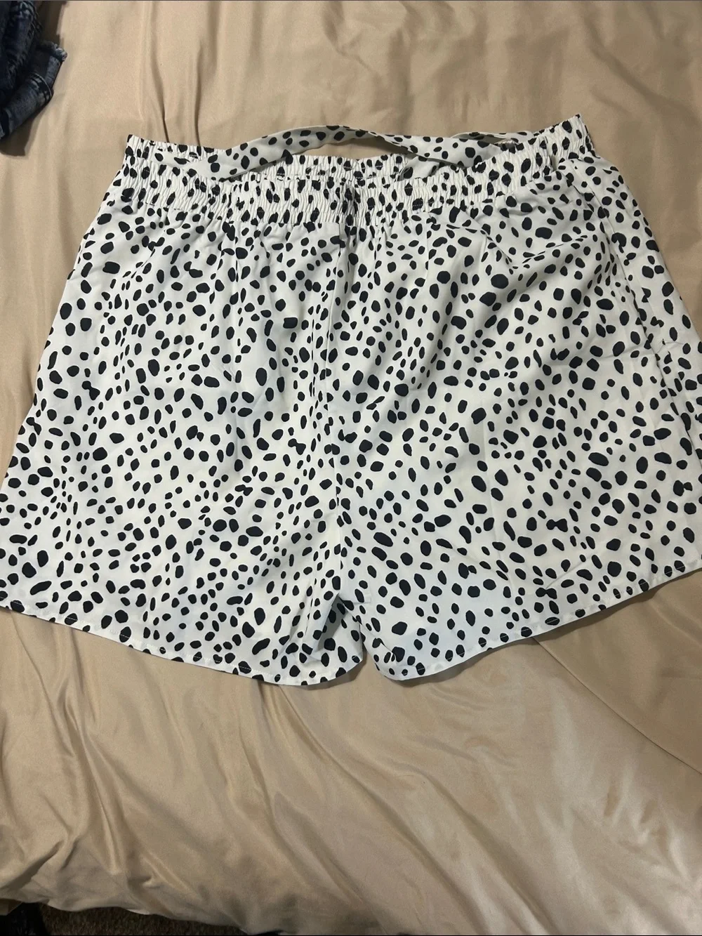 Unk White Shorts with Black Spot Print - High Waist